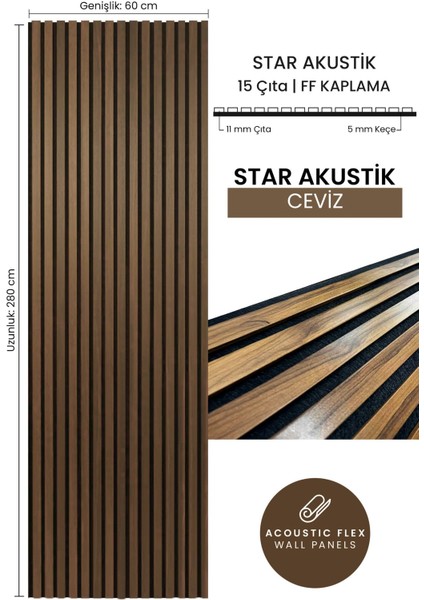 Star Akustik Ahşap Duvar Paneli Ff Kaplama Ceviz 60X280 cm - Ses ve Isı Yalıtımı