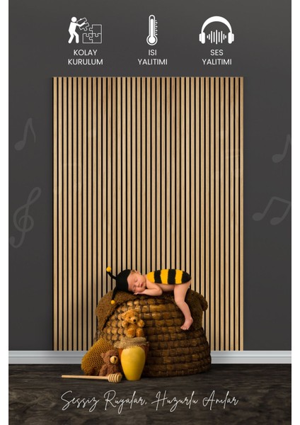 Mega Akustik Ahşap Duvar Paneli Ceviz 60X280 cm - 1.sınıf Mdf & Keçe | Ses ve Isı Yalıtımı