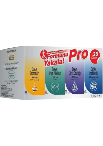 Formunu Yakala 4'lü Set 30 Kapsül - Bromelain + Krom Pikolinat + Çörek Otu Yağı + Bigflor Probiyotik