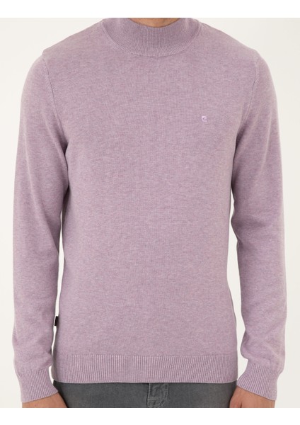 Erkek Lila Melanj Slim Fit Yarım Balıkçı Yaka Basic Triko Kazak 50296548-VR231