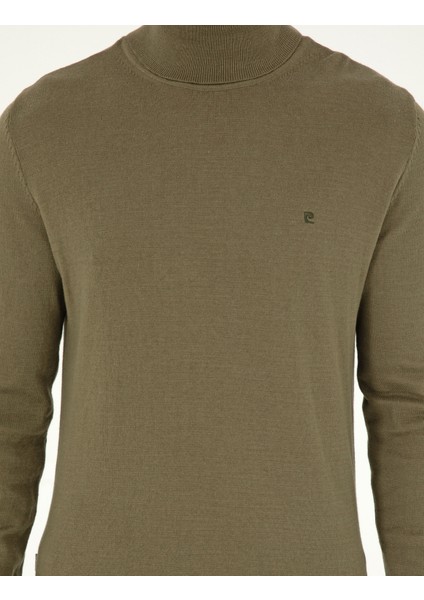 Erkek Koyu Haki Slim Fit Balıkçı Yaka Basic Triko Kazak 50296602-VR111