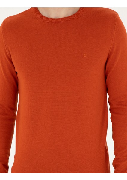 Erkek Turuncu Slim Fit Bisiklet Yaka Basic Triko Kazak 50296575-VR051