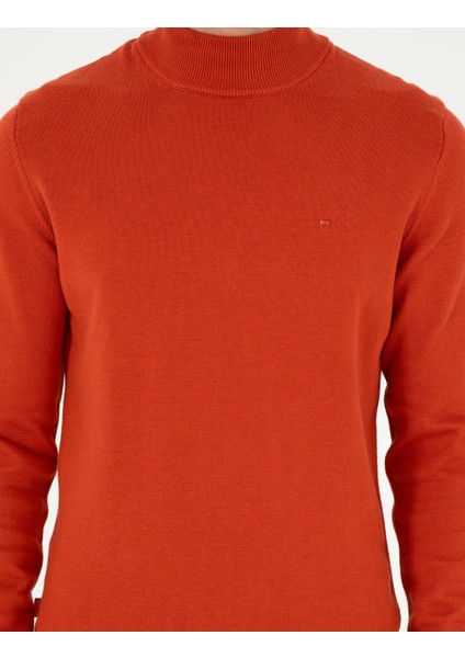 Erkek Turuncu Slim Fit Yarım Balıkçı Yaka Basic Triko Kazak 50296548-VR051