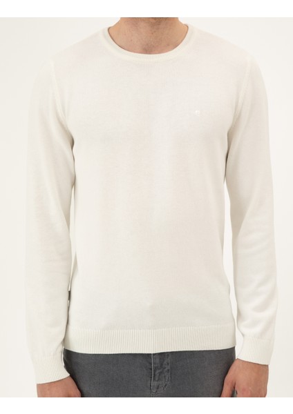 Erkek Ekru Slim Fit Bisiklet Yaka Basic Triko Kazak 50296575-VR019
