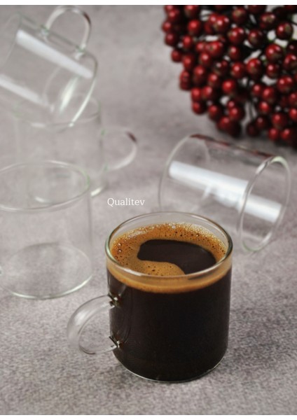 6’Lı Cam Türk Kahvesi Fincan Seti Mini Kupa Espresso Kahve Takımı 130 Ml