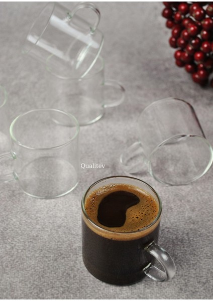 6’Lı Cam Türk Kahvesi Fincan Seti Mini Kupa Espresso Kahve Takımı 130 Ml