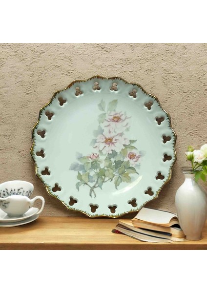 Antika Ajurlu Çiçek Desenli Tabak 22 cm