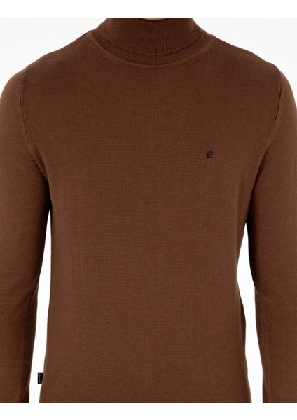 Erkek Koyu Kahverengi Slim Fit Balıkçı Yaka Basic Triko Kazak 50296602-VR084