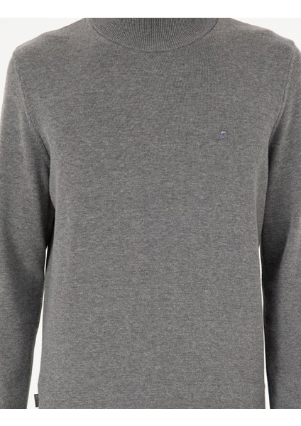 Erkek Gri Melanj Slim Fit Yarım Balıkçı Yaka Basic Triko Kazak 50296548-VR086