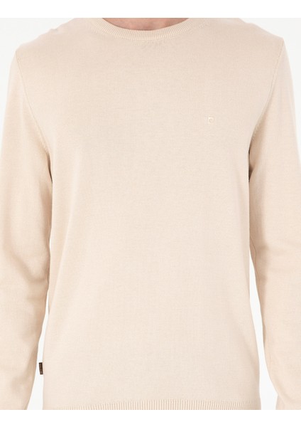 Erkek Bej Slim Fit Bisiklet Yaka Basic Triko Kazak 50296575-VR011