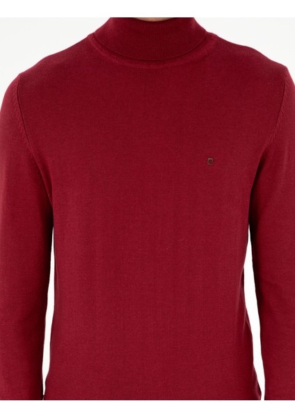 Erkek Vişne Slim Fit Balıkçı Yaka Basic Triko Kazak 50296602-VR223