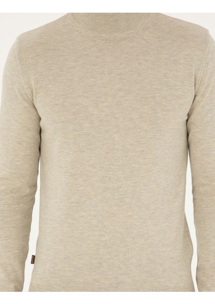 Erkek Kum Melanj Slim Fit Yarım Balıkçı Yaka Basic Triko Kazak 50296548-VR123