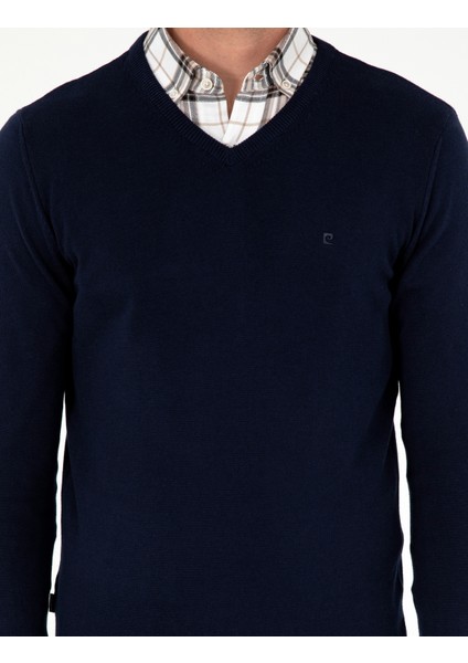 Erkek Lacivert Slim Fit V Yaka Basic Triko Kazak 50296583-VR033
