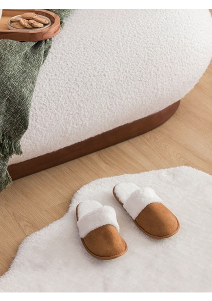 Ev Terliği Taba Yünlü Peluş Ev Terliği (Supeluş) Kaymaz Ses Çıkarmaz Taban