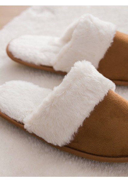 Ev Terliği Taba Yünlü Peluş Ev Terliği (Supeluş) Kaymaz Ses Çıkarmaz Taban