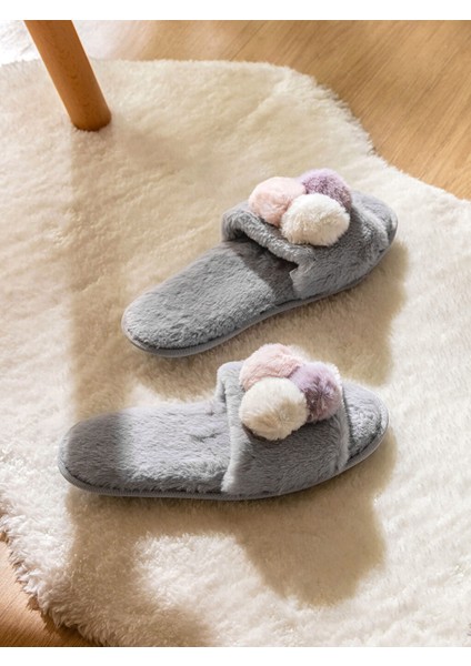 Ev Terliği Peluş Yumuş Ponpon Renkli Kadın Ev Terliği Gündelik ve Çeyizlik