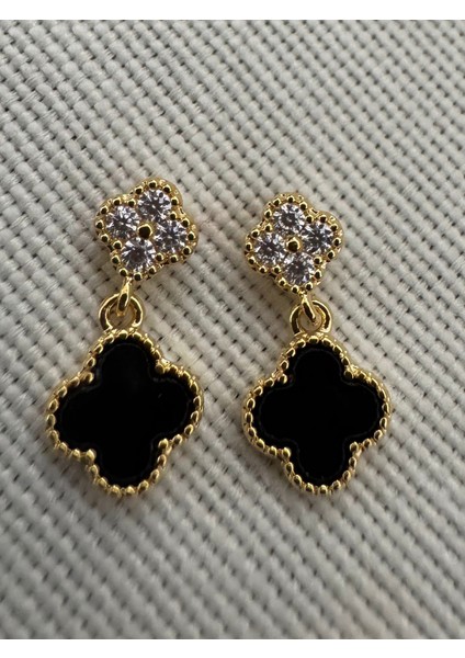 Vk Modeli Taşlı Siyah 3 Boy Set Küpe Gold Renk fiyatları