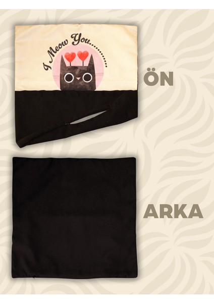 Kırlent Kılıfı Cepli ve Baskılı 45 x 45 cm I Meow You/sevgililer Günü fiyatları