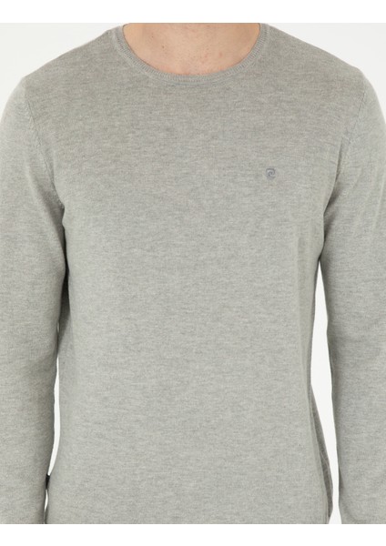 Erkek Açık Gri Melanj Slim Fit Bisiklet Yaka Basic Triko Kazak 50296621-VR091