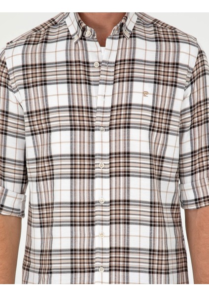 Erkek Kahverengi Ekose Slim Fit Uzun Kollu Gömlek 50296895-VR029
