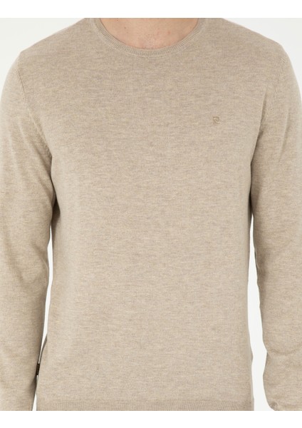 Erkek Kum Melanj Slim Fit Bisiklet Yaka Basic Triko Kazak 50296621-VR123