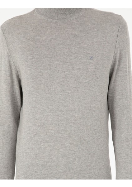 Erkek Açık Gri Melanj Slim Fit Yarım Balıkçı Yaka Basic Triko Kazak 50296614-VR091