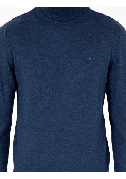 Erkek İndigo Melanj Slim Fit Yarım Balıkçı Yaka Basic Triko Kazak 50296614-VR155