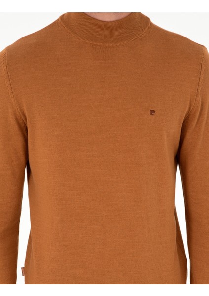 Erkek Kahverengi Slim Fit Yarım Balıkçı Yaka Basic Triko Kazak 50296614-VR163