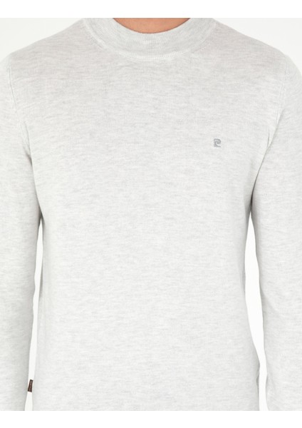 Erkek Krem Melanj Slim Fit Yarım Balıkçı Yaka Basic Triko Kazak 50296613-VR159