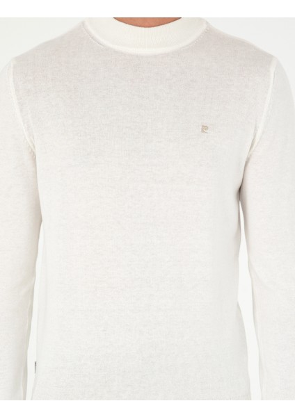Erkek Ekru Slim Fit Yarım Balıkçı Yaka Basic Triko Kazak 50296613-VR019