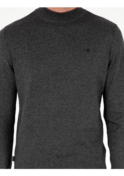 Erkek Antrasit Melanj Slim Fit Yarım Balıkçı Yaka Basic Triko Kazak 50296613-VR081