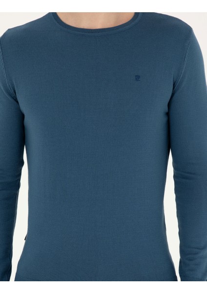 Erkek Kobalt Slim Fit Bisiklet Yaka Basic Triko Kazak 50296621-VR077