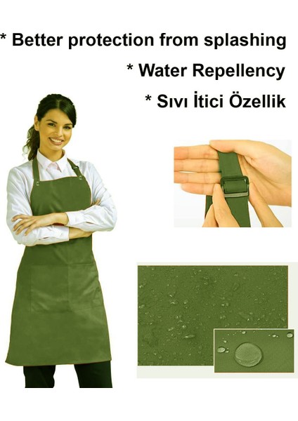Ayar Askılı Duck Kumaştan Şef Önlüğü Garson Kafe Aşçı Barista Unisex Cepli Mutfak Önlük
