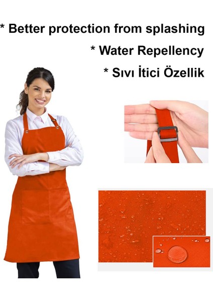 Ayar Askılı Duck Kumaştan Şef Önlüğü Garson Kafe Aşçı Barista Unisex Cepli Mutfak Önlük