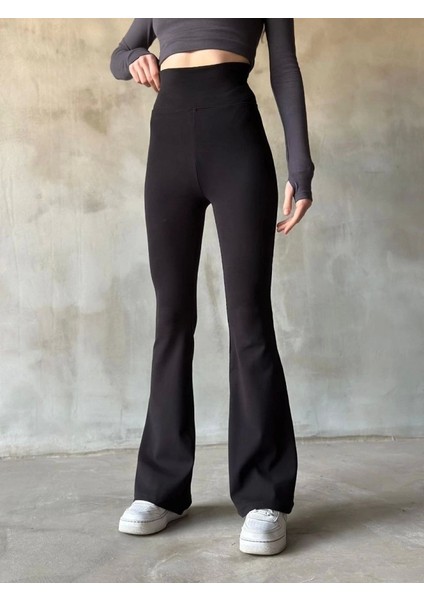Ispanyol Paça Yüksek Bel Tayt - Siyah fiyatları