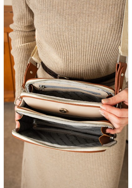 Kadın Krem-Taba Omuz ve Çapraz Askılı ÇANTASI-BD6000 modelleri