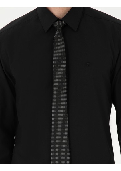 Erkek Siyah Slim Fit Uzun Kollu Basic Gömlek 50297903-VR046