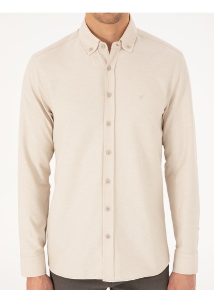 Erkek Bej Slim Fit Uzun Kollu Gömlek 50297998-VR011