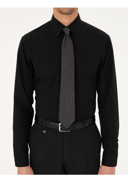 Erkek Siyah Regular Fit Uzun Kollu Basic Gömlek 50298003-VR046