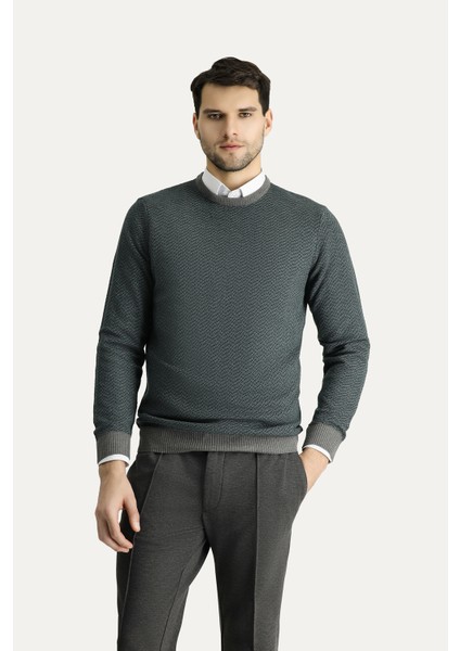 Bisiklet Yaka Slim Fit Dar Kesim Desenli Triko Kazak