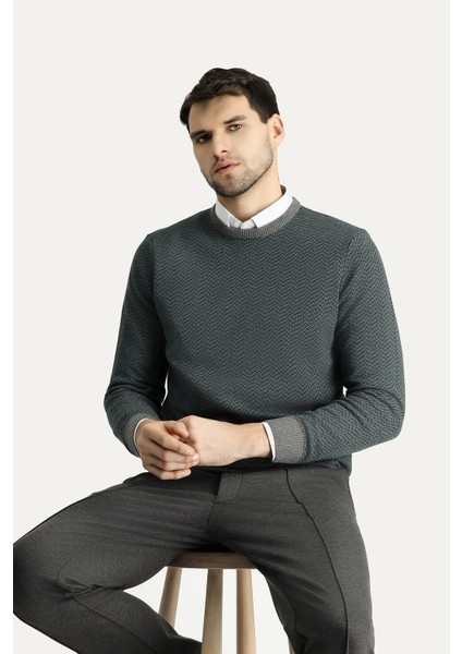 Bisiklet Yaka Slim Fit Dar Kesim Desenli Triko Kazak