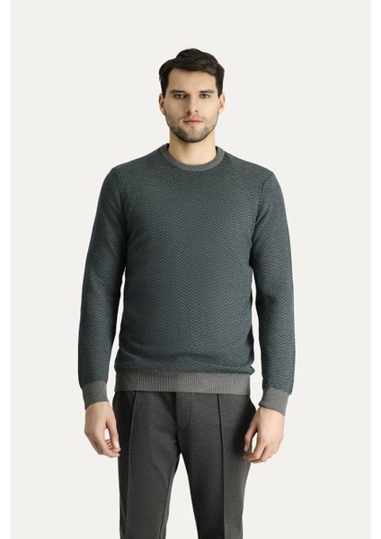 Bisiklet Yaka Slim Fit Dar Kesim Desenli Triko Kazak