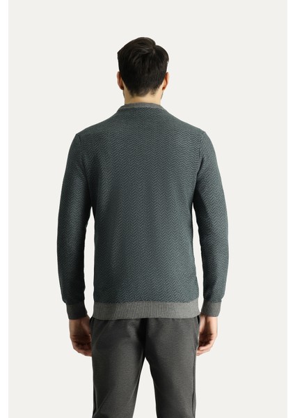 Bisiklet Yaka Slim Fit Dar Kesim Desenli Triko Kazak