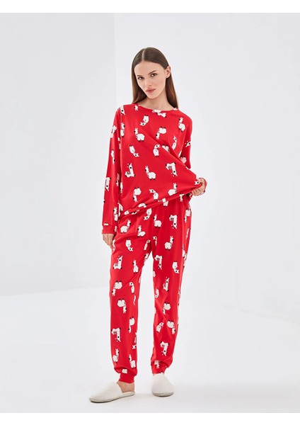 Dream kırmızı Bisiklet Yaka Baskılı Kadın Pijama Takımı fiyatları
