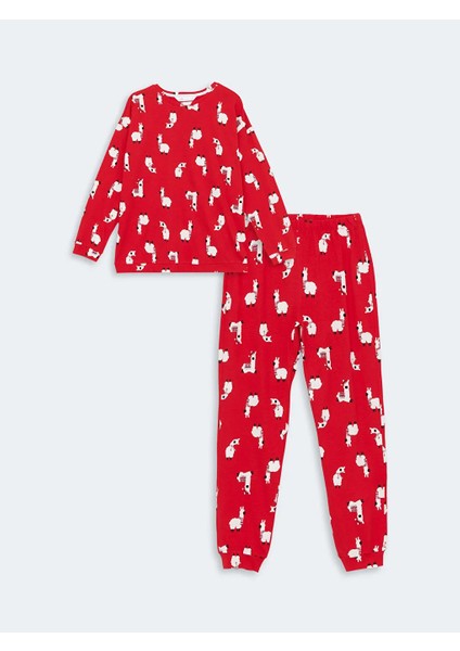 Dream kırmızı Bisiklet Yaka Baskılı Kadın Pijama Takımı fırsatları