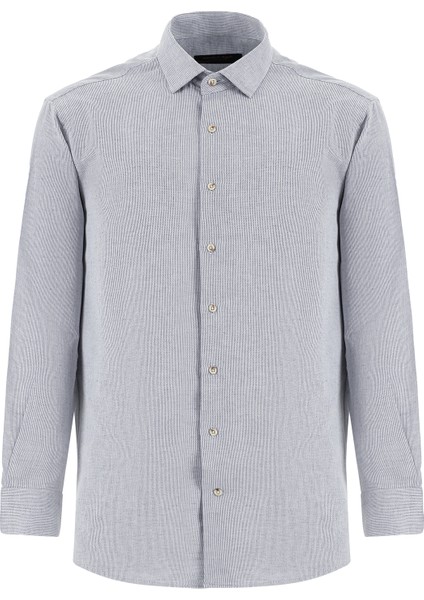 Uzun Kol Regular Fit Desenli Keten Gömlek