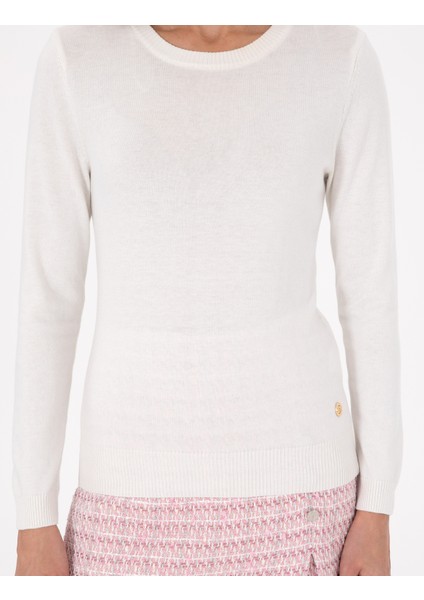 Kadın Ekru Slim Fit Basic Kazak 50300769-VR019