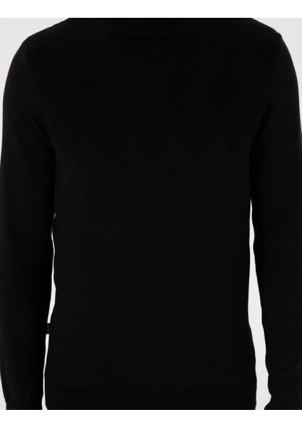 Erkek Siyah Slim Fit Yarım Balıkçı Yaka Triko Kazak 50300507-VR046