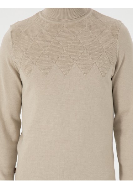 Erkek Kum Melanj Slim Fit Balıkçı Yaka Triko Kazak 50300507-VR123