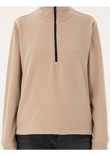 Kadın Bej Oversize Polar Sweatshirt 50300846-VR011